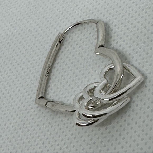 925 Sterling Silver Big Heart w/little hearts hoop dangle earrings - Picture 9 of 10